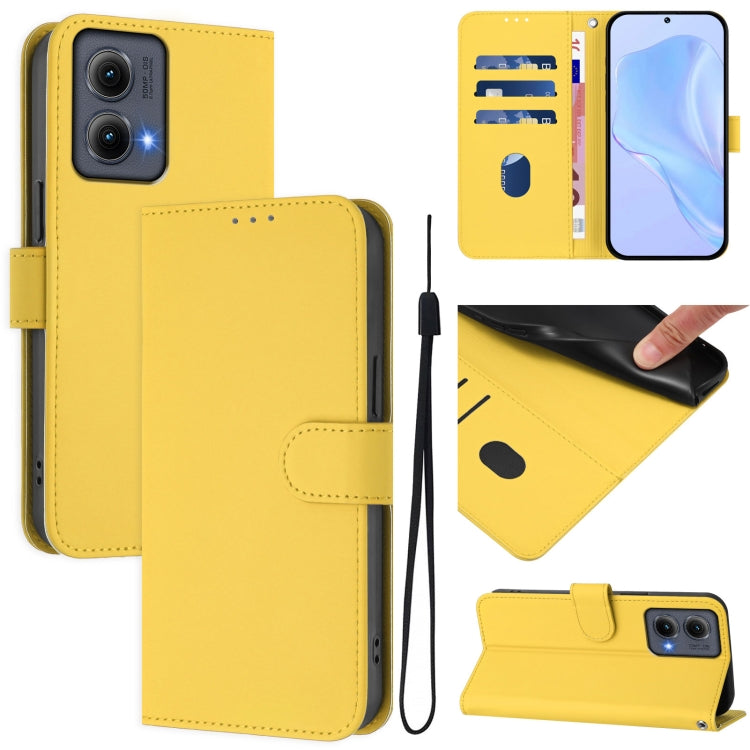 For Motorola Edge 5G 2024 Skin Feel Solid Color Leather Phone Case with Lanyard(Lemon Yellow) by buy2fix
