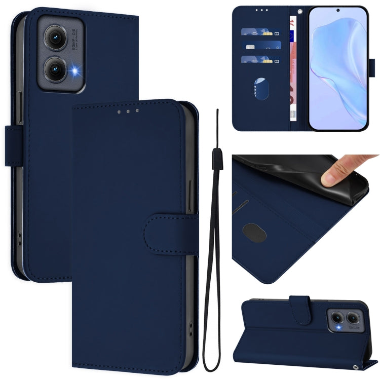 For Motorola Edge 5G 2024 Skin Feel Solid Color Leather Phone Case with Lanyard(Navy Blue) by buy2fix
