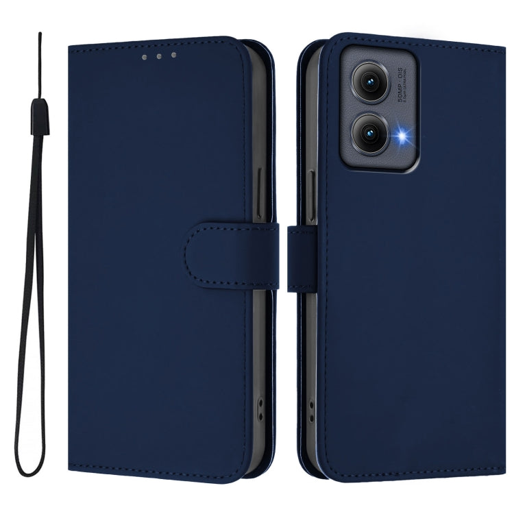 For Motorola Edge 5G 2024 Skin Feel Solid Color Leather Phone Case with Lanyard(Navy Blue) by buy2fix