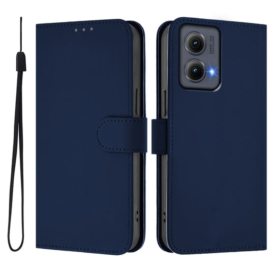 For Motorola Edge 5G 2024 Skin Feel Solid Color Leather Phone Case with Lanyard(Navy Blue) by buy2fix