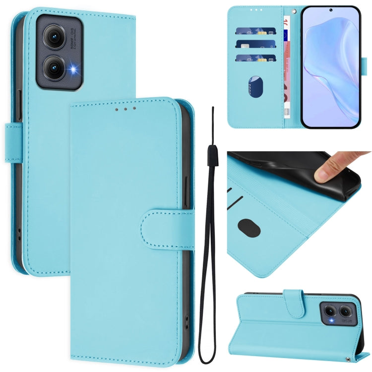 For Motorola Edge 5G 2024 Skin Feel Solid Color Leather Phone Case with Lanyard(Sky Blue) by buy2fix