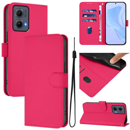 For Motorola Edge 5G 2024 Skin Feel Solid Color Leather Phone Case with Lanyard(Rose Red) by buy2fix