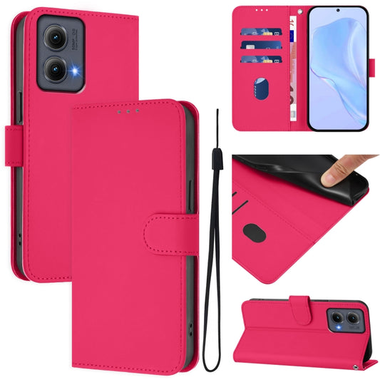 For Motorola Edge 5G 2024 Skin Feel Solid Color Leather Phone Case with Lanyard(Rose Red) by buy2fix
