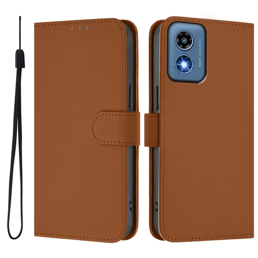 For Motorola Moto G Play 5G 2024 Global Skin Feel Solid Color Leather Phone Case with Lanyard(Brown) by buy2fix