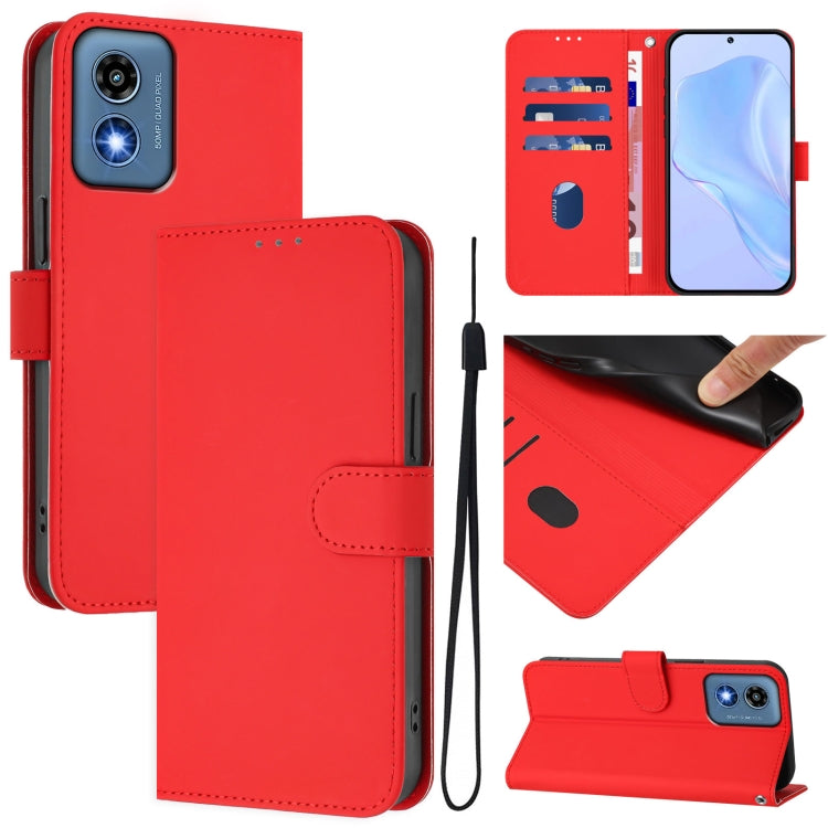 For Motorola Moto G Play 5G 2024 Global Skin Feel Solid Color Leather Phone Case with Lanyard(Red) by buy2fix