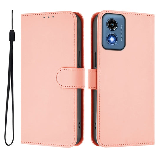 For Motorola Moto G Play 5G 2024 Global Skin Feel Solid Color Leather Phone Case with Lanyard(Pink) by buy2fix