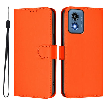 For Motorola Moto G Play 5G 2024 Global Skin Feel Solid Color Leather Phone Case with Lanyard(Orange) by buy2fix