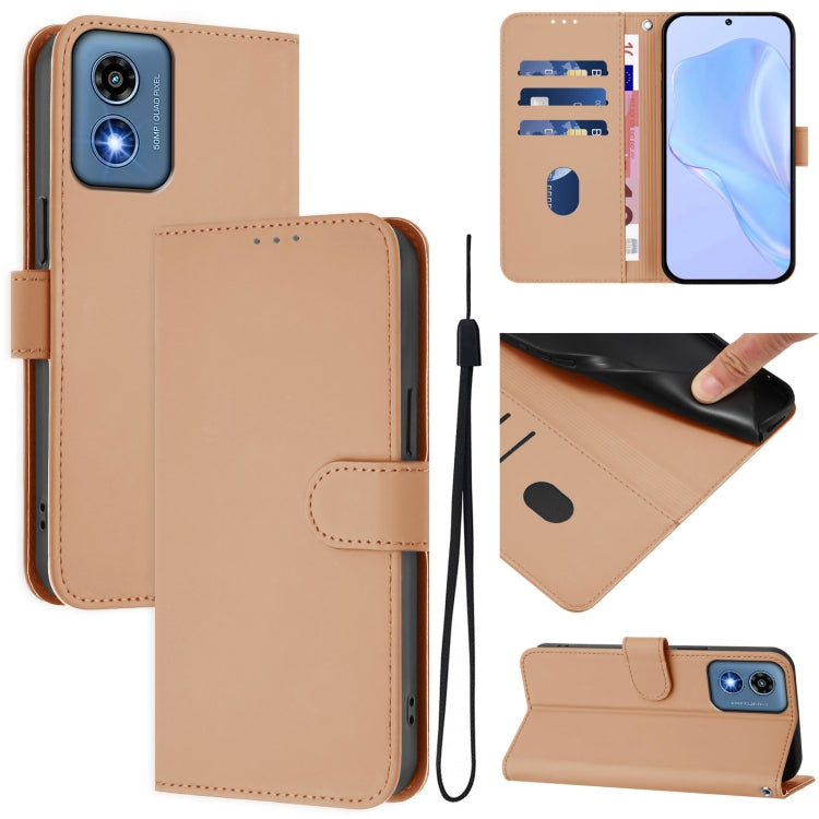 For Motorola Moto G Play 5G 2024 Global Skin Feel Solid Color Leather Phone Case with Lanyard(Nude) by buy2fix