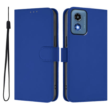 For Motorola Moto G Play 5G 2024 Global Skin Feel Solid Color Leather Phone Case with Lanyard(Dark Blue) by buy2fix