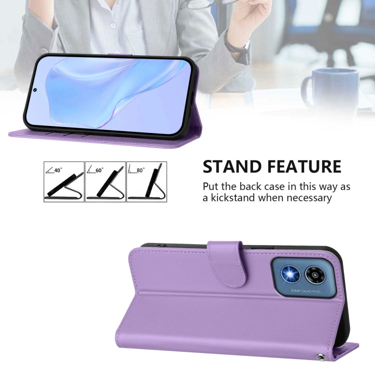 For Motorola Moto G Play 5G 2024 Global Skin Feel Solid Color Leather Phone Case with Lanyard(Lavender Purple) by buy2fix