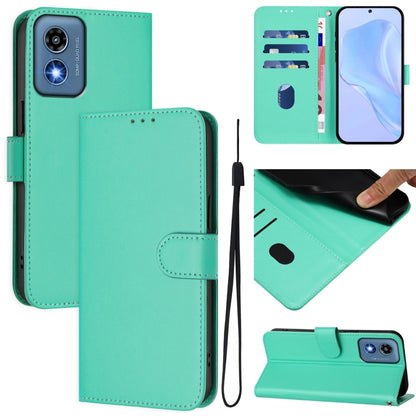 For Motorola Moto G Play 5G 2024 Global Skin Feel Solid Color Leather Phone Case with Lanyard(Green) by buy2fix