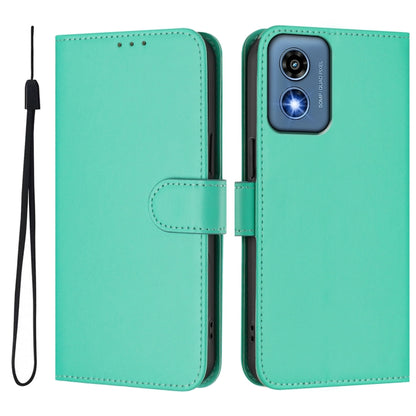 For Motorola Moto G Play 5G 2024 Global Skin Feel Solid Color Leather Phone Case with Lanyard(Green) by buy2fix