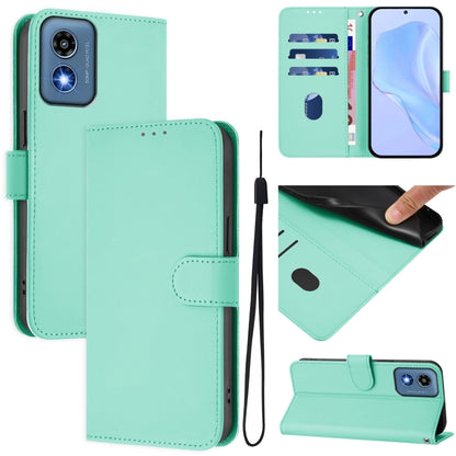 For Motorola Moto G Play 5G 2024 Global Skin Feel Solid Color Leather Phone Case with Lanyard(Mint Green) by buy2fix
