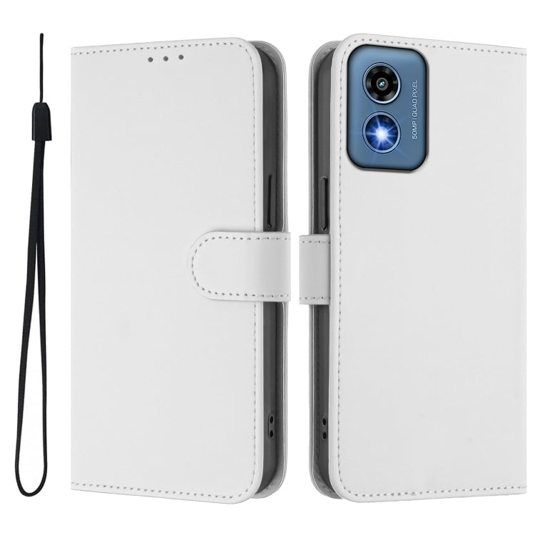 For Motorola Moto G Play 5G 2024 Global Skin Feel Solid Color Leather Phone Case with Lanyard(White) by buy2fix