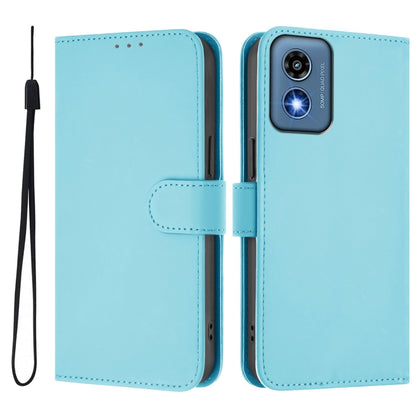 For Motorola Moto G Play 5G 2024 Global Skin Feel Solid Color Leather Phone Case with Lanyard(Sky Blue) by buy2fix