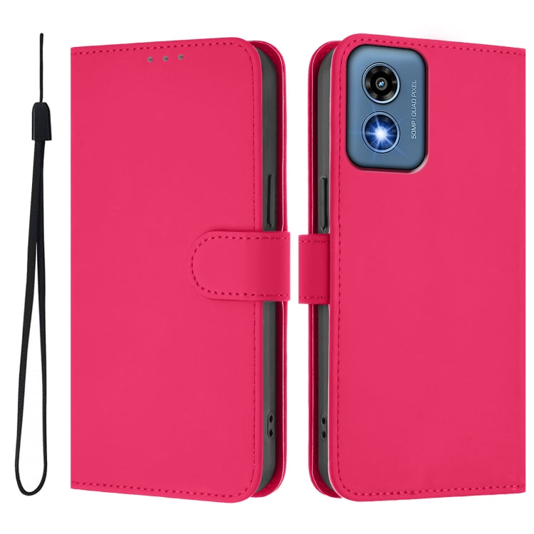 For Motorola Moto G Play 5G 2024 Global Skin Feel Solid Color Leather Phone Case with Lanyard(Rose Red) by buy2fix
