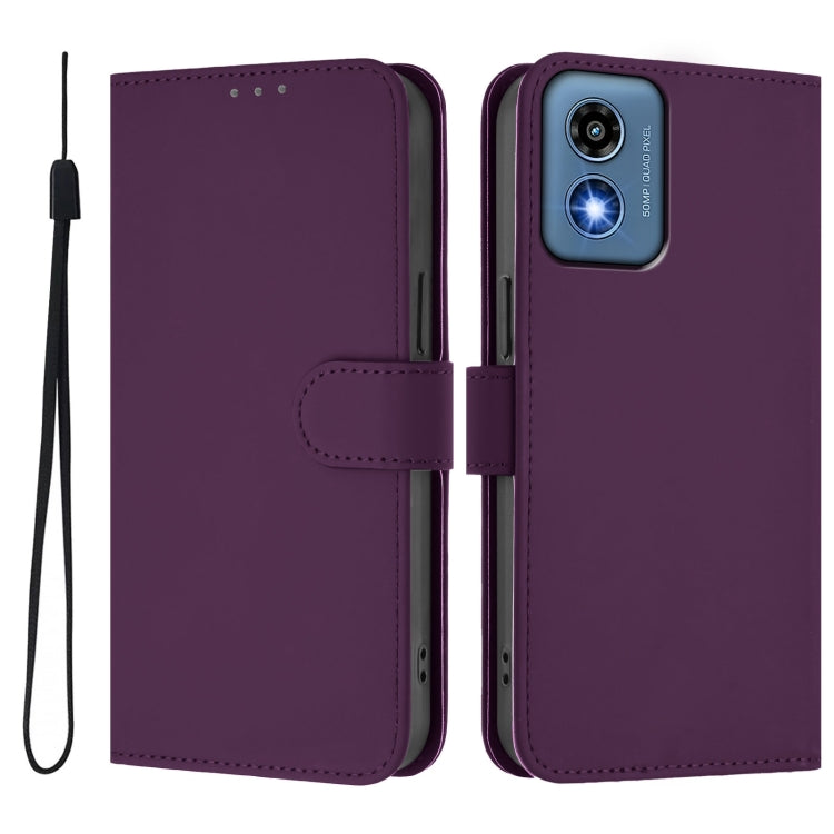 For Motorola Moto G Play 5G 2024 Global Skin Feel Solid Color Leather Phone Case with Lanyard(Violet) by buy2fix