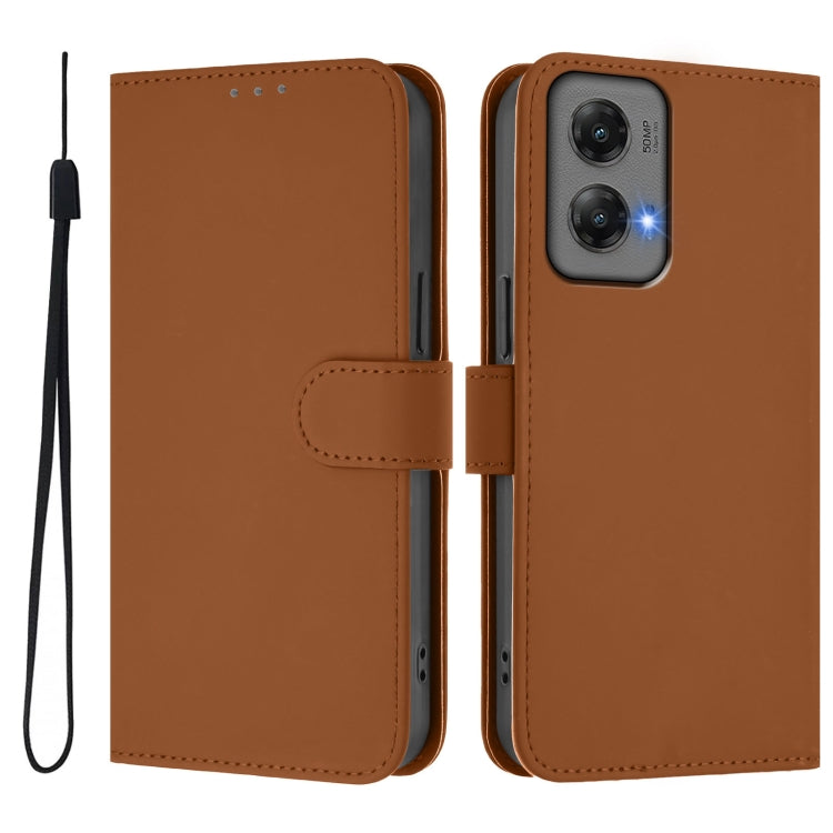 For Motorola Moto G Stylus 5G 2024 Skin Feel Solid Color Leather Phone Case with Lanyard(Brown) by buy2fix