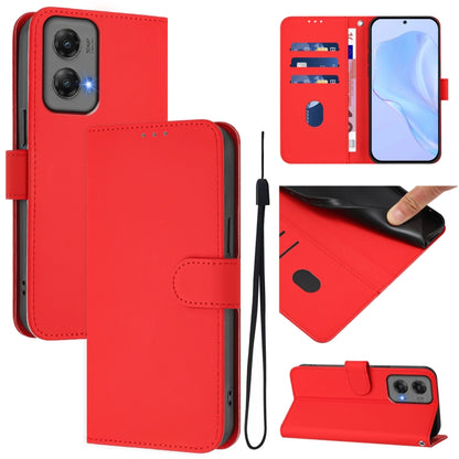 For Motorola Moto G Stylus 5G 2024 Skin Feel Solid Color Leather Phone Case with Lanyard(Red) by buy2fix
