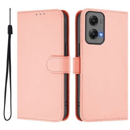 For Motorola Moto G Stylus 5G 2024 Skin Feel Solid Color Leather Phone Case with Lanyard(Pink) by buy2fix