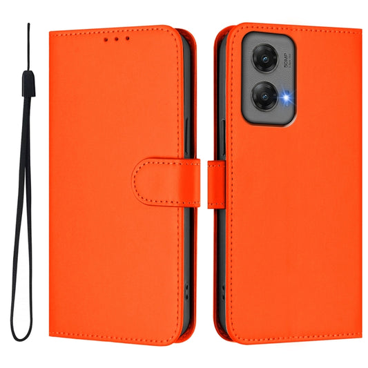 For Motorola Moto G Stylus 5G 2024 Skin Feel Solid Color Leather Phone Case with Lanyard(Orange) by buy2fix