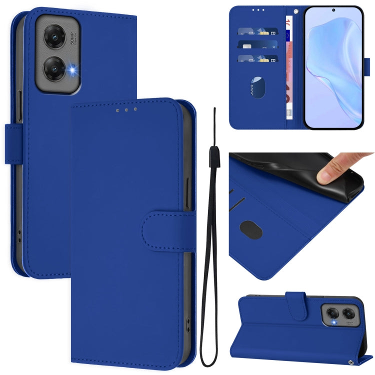 For Motorola Moto G Stylus 5G 2024 Skin Feel Solid Color Leather Phone Case with Lanyard(Dark Blue) by buy2fix