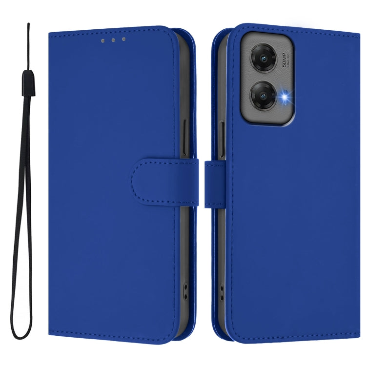 For Motorola Moto G Stylus 5G 2024 Skin Feel Solid Color Leather Phone Case with Lanyard(Dark Blue) by buy2fix