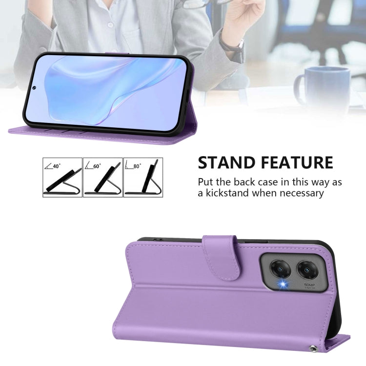 For Motorola Moto G Stylus 5G 2024 Skin Feel Solid Color Leather Phone Case with Lanyard(Lavender Purple) by buy2fix