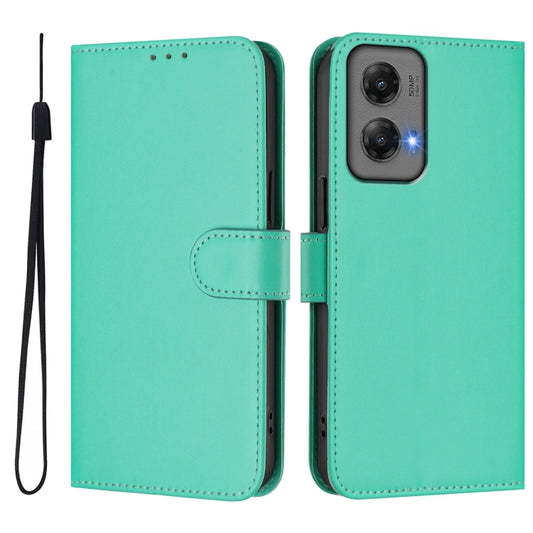 For Motorola Moto G Stylus 5G 2024 Skin Feel Solid Color Leather Phone Case with Lanyard(Green) by buy2fix