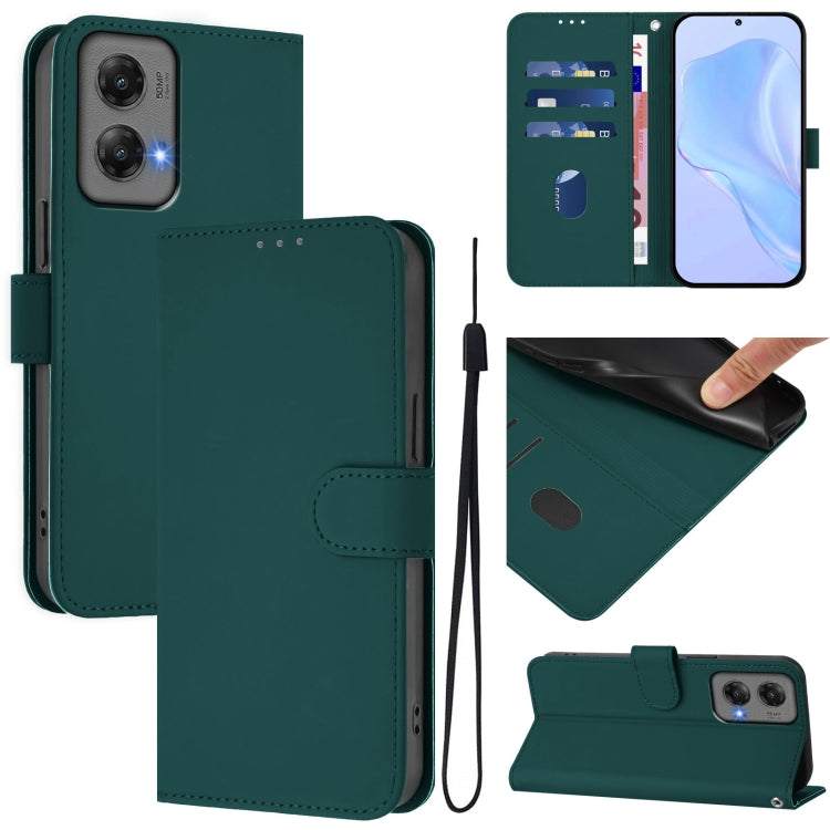 For Motorola Moto G Stylus 5G 2024 Skin Feel Solid Color Leather Phone Case with Lanyard(Dark Green) by buy2fix