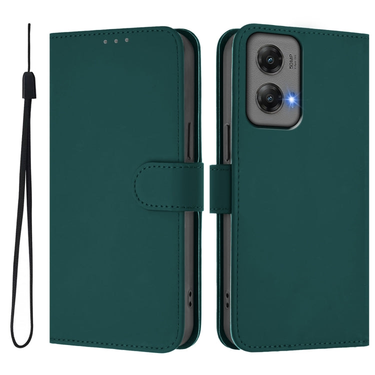 For Motorola Moto G Stylus 5G 2024 Skin Feel Solid Color Leather Phone Case with Lanyard(Dark Green) by buy2fix