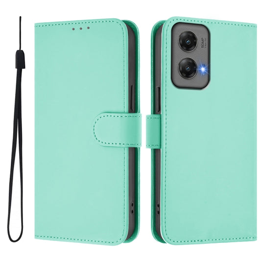 For Motorola Moto G Stylus 5G 2024 Skin Feel Solid Color Leather Phone Case with Lanyard(Mint Green) by buy2fix