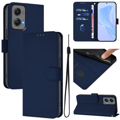 For Motorola Moto G Stylus 5G 2024 Skin Feel Solid Color Leather Phone Case with Lanyard(Navy Blue) by buy2fix