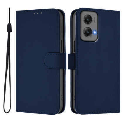 For Motorola Moto G Stylus 5G 2024 Skin Feel Solid Color Leather Phone Case with Lanyard(Navy Blue) by buy2fix
