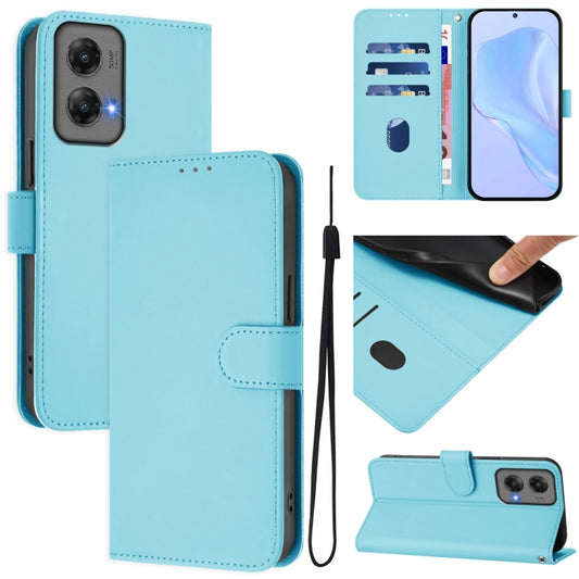 For Motorola Moto G Stylus 5G 2024 Skin Feel Solid Color Leather Phone Case with Lanyard(Sky Blue) by buy2fix