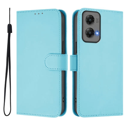For Motorola Moto G Stylus 5G 2024 Skin Feel Solid Color Leather Phone Case with Lanyard(Sky Blue) by buy2fix