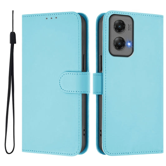 For Motorola Moto G Stylus 5G 2024 Skin Feel Solid Color Leather Phone Case with Lanyard(Sky Blue) by buy2fix