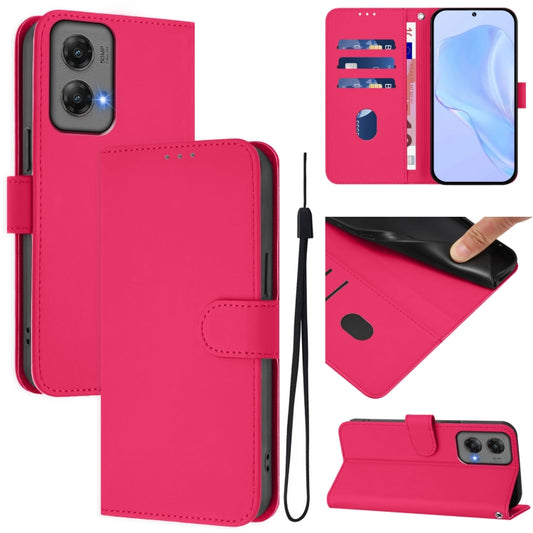 For Motorola Moto G Stylus 5G 2024 Skin Feel Solid Color Leather Phone Case with Lanyard(Rose Red) by buy2fix