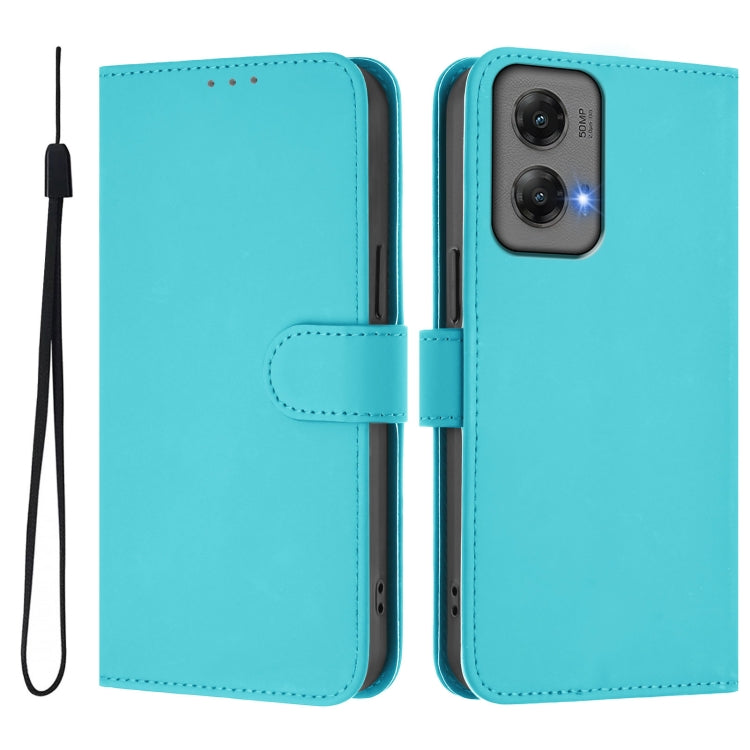 For Motorola Moto G Stylus 5G 2024 Skin Feel Solid Color Leather Phone Case with Lanyard(Lake Blue) by buy2fix