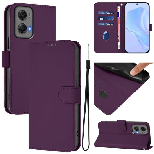 For Motorola Moto G Stylus 5G 2024 Skin Feel Solid Color Leather Phone Case with Lanyard(Violet) by buy2fix