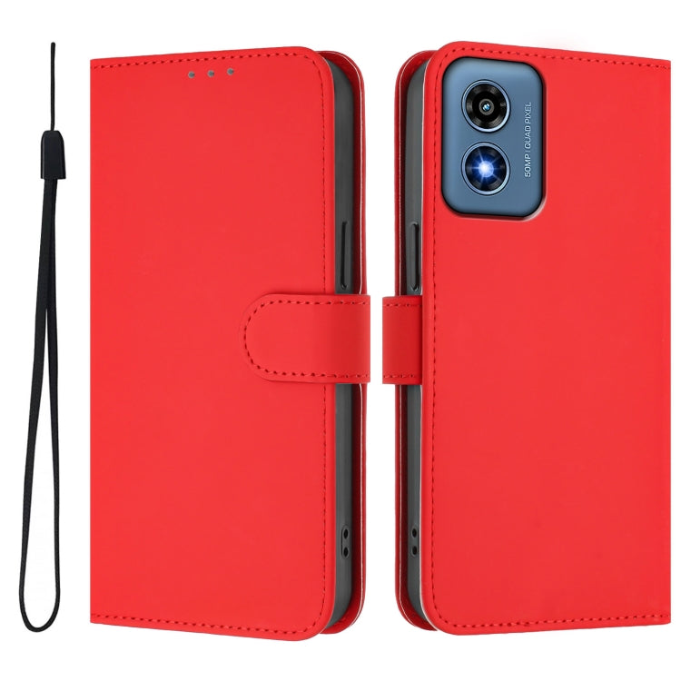 For Motorola Moto G Play 4G 2024 Global Skin Feel Solid Color Leather Phone Case with Lanyard(Red) by buy2fix