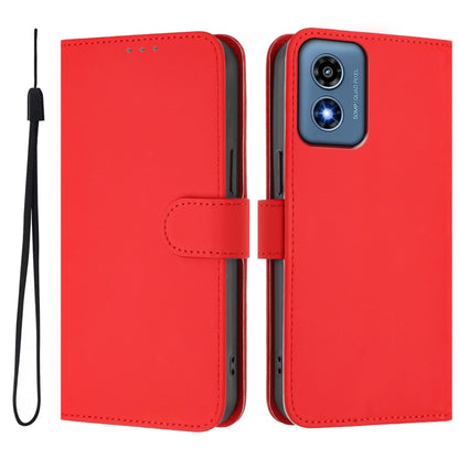 For Motorola Moto G Play 4G 2024 Global Skin Feel Solid Color Leather Phone Case with Lanyard(Red) by buy2fix