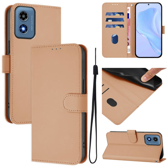 For Motorola Moto G Play 4G 2024 Global Skin Feel Solid Color Leather Phone Case with Lanyard(Nude) by buy2fix