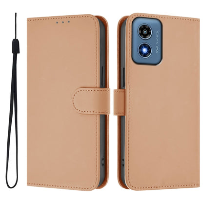 For Motorola Moto G Play 4G 2024 Global Skin Feel Solid Color Leather Phone Case with Lanyard(Nude) by buy2fix
