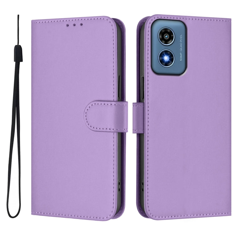 For Motorola Moto G Play 4G 2024 Global Skin Feel Solid Color Leather Phone Case with Lanyard(Lavender Purple) by buy2fix