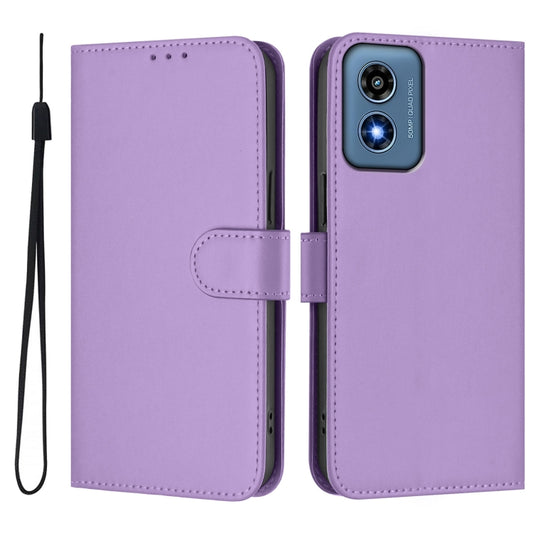 For Motorola Moto G Play 4G 2024 Global Skin Feel Solid Color Leather Phone Case with Lanyard(Lavender Purple) by buy2fix