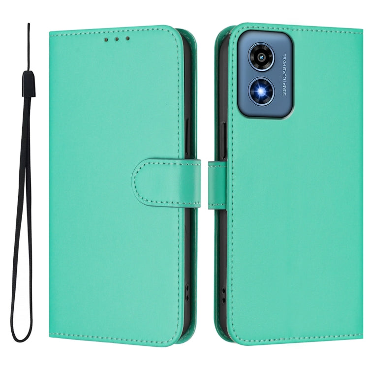 For Motorola Moto G Play 4G 2024 Global Skin Feel Solid Color Leather Phone Case with Lanyard(Green) by buy2fix
