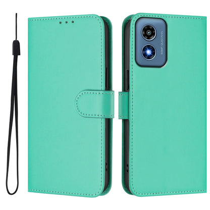 For Motorola Moto G Play 4G 2024 Global Skin Feel Solid Color Leather Phone Case with Lanyard(Green) by buy2fix