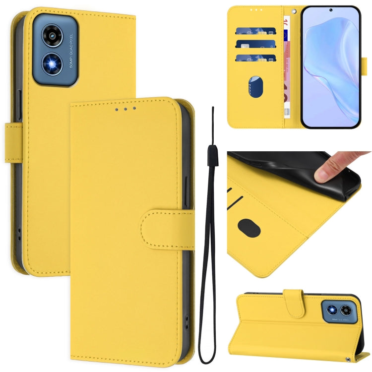 For Motorola Moto G Play 4G 2024 Global Skin Feel Solid Color Leather Phone Case with Lanyard(Lemon Yellow) by buy2fix