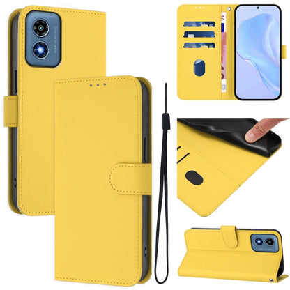 For Motorola Moto G Play 4G 2024 Global Skin Feel Solid Color Leather Phone Case with Lanyard(Lemon Yellow) by buy2fix